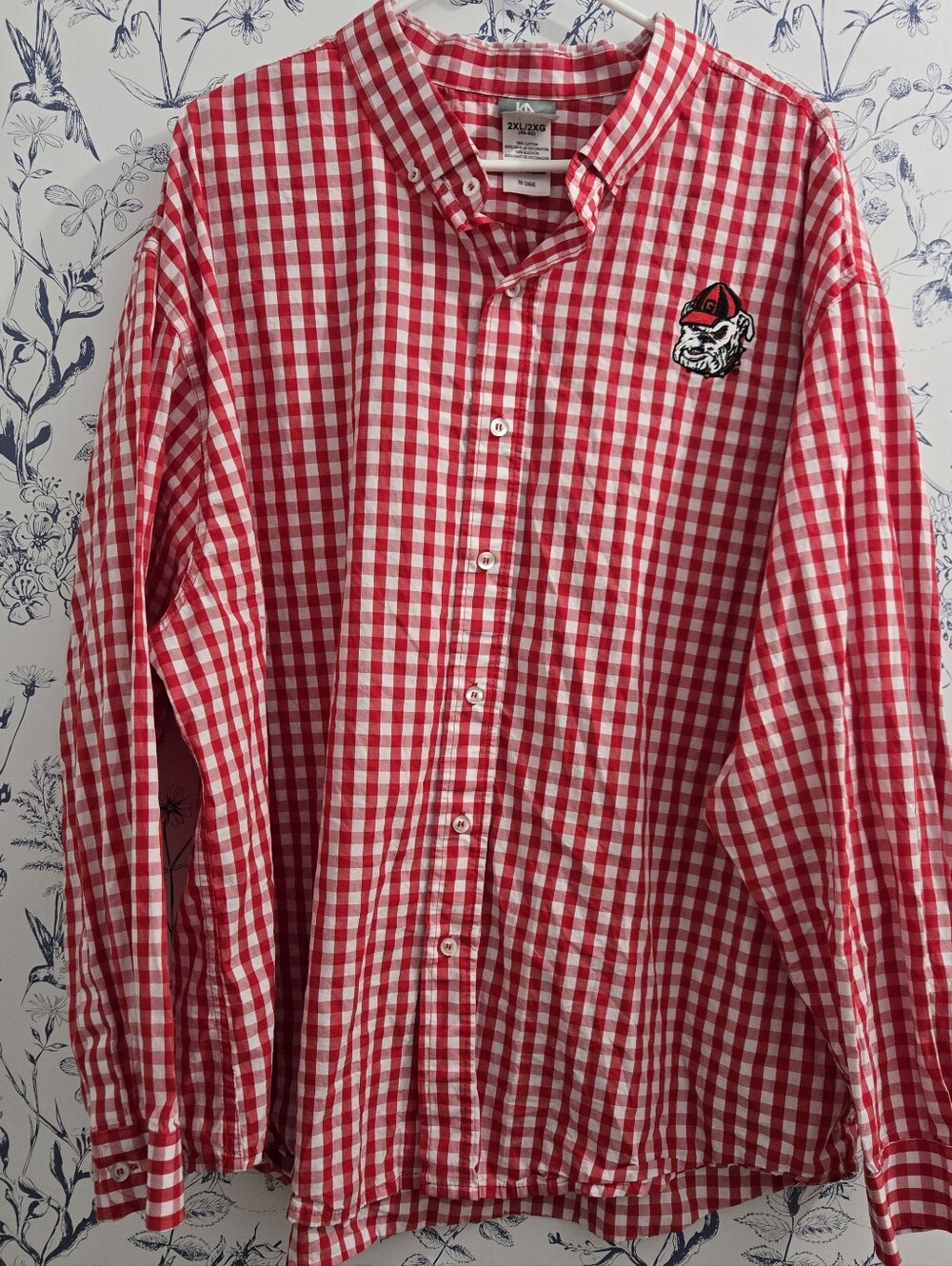 Georgia Bulldog Red and White Gingham Button-Down Shirt